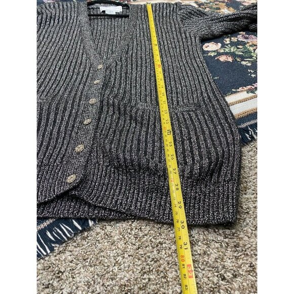 Vtg ADRIENNE VITTADINI LAMBSWOOL Sweater CARDIGAN WOMENS sz MEDIUM GRAY metallic - Picture 7 of 11